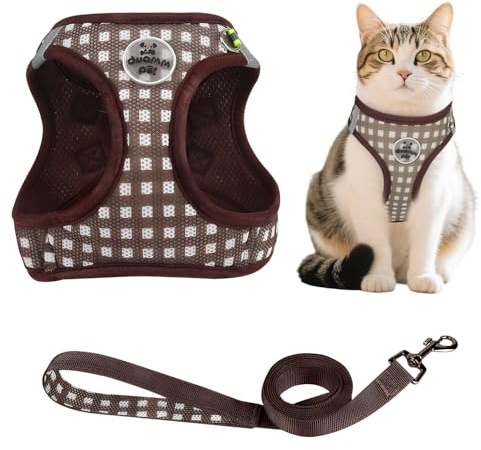 MOTIBACK Katzengeschirr mit Leine, Ausbruchssicheres Katzen-Spaziergeschirr für Kleine und Mittelgroße Katzen, Verstellbares Weiches Reflektierendes Mesh-Geschirr mit Führleine. (S)