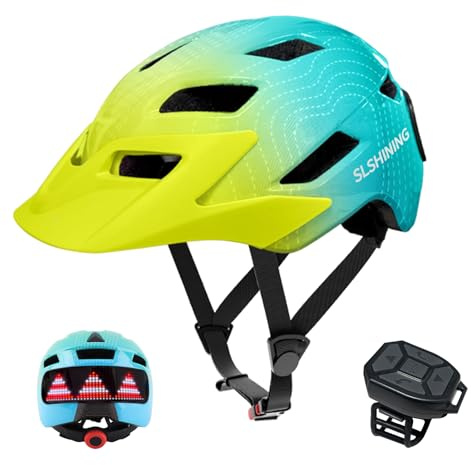 Aomiun Casco de Bicicleta para Niños con Pantalla LED, Luz, para Ciclismo, Patinaje, Scooter, Deporte, Equitación, con Luces Intermitentes y Control Remoto (Verde)