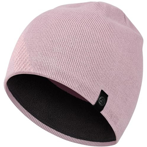 AOPREL Mütze Herren Winter, Baumwolle Mütze Damen, Weich Bequem Strickmütze Herren, Warme Fleece Beanie Mütze, Winddichte Wintermütze Unisex Laufmütze (Lila Aufdruck)