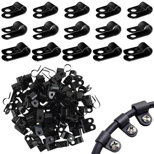 210 Pcs R Type Clip Clamp, Cable Clips, Nylon Cable Cleats, Black Wire Clamp, Mounting Cord Fastener Clip, 3 Sizes R Clips, for Wire Management