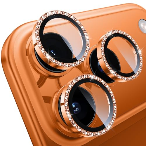 WSKEN for iPhone 17 Pro/iPhone 17 Pro Max Camera Lens Protector - [Keep Original Shooting] Shatterproof Ultra HD 9H Tempered Glass Screen Metal Ring Cover,Flash Diamond Cosmic Orange