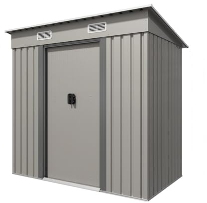 Triumphkey Abri de jardin en métal 183 x 109 x 182 cm avec fondation de 3,6 m³, abri de jardin avec toit en pente et 2 portes coulissantes, résistant aux intempéries, pour outils de jardin et