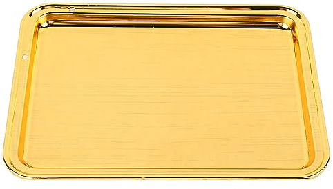 AKLOSIPY Bandeja para Servir Mesa Bandeja de Servicio de Alimentos de Aleación Rectangular Decorativa Dorada con Exquisito Diseño Floral para Sala de Estar y Hotel (L)
