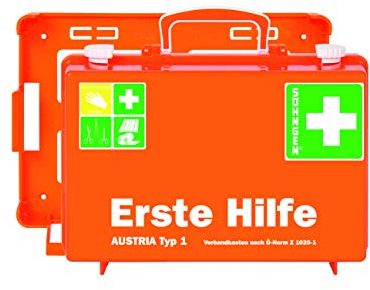 Söhngen Erste-Hilfe-Koffer Austria Typ 1 (Erste-Hilfe-Kasten, Unterteilung, Wandbefestigung, gefüllt, Wundverbände, Rettungsdecke) orange, 0390138