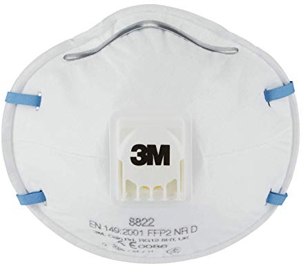 3M 8822PT Respiratore Anti Polvere, Design a Conchiglia con Valvola, Protezione FFP2, Bianco