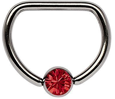 Nipple Piercing Titanium D-Ring 1,6 x 14 mm with 5 mm Stone Ball in Many Colors Selectable - Red