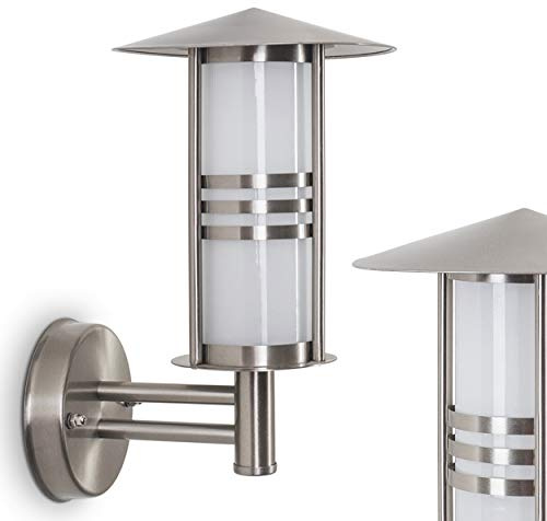 HOFSTEIN Außenwandleuchte Forli, moderne Außenwandlampe aus Metall/Milchglas in Edelstahlfarben/Weiß, Wandleuchte außen mit Glasschirm, E27, IP44, Garten, Hof, Außenbereich, Haustür