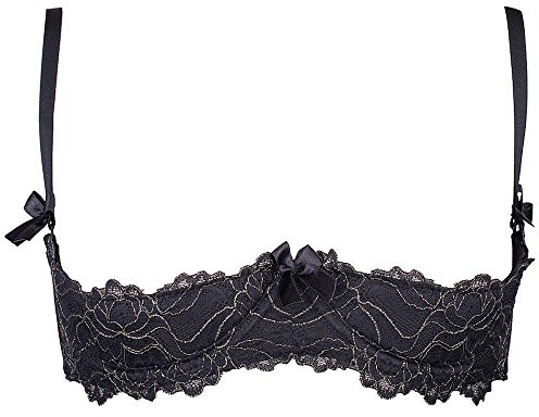Axami V-5891 Meteorite Playful Shelf Bra (Matching Briefs Available) - Made in EU, Black-Gold,30D