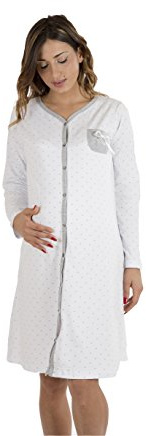 Premamy - Camicia Clinica per Premaman, Modello Aperto Davanti, Cotone bielastico, Pre-Post Parto - Grigio - VI (XL)