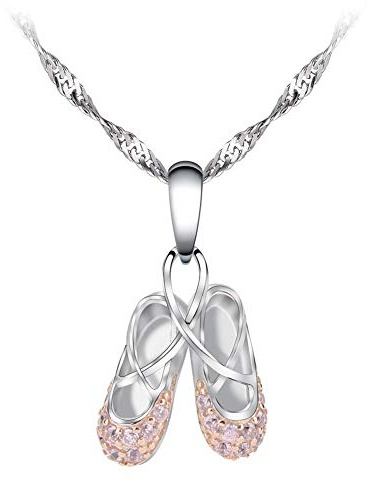 Gemschest 925 Sterling Silver Dance Recital Gifts for Girls Ballerina Necklace Jewelry Cubic Zirconia Ballet Slippers Shoes Necklace for Women Teen Little Girl & Dancer 18, Pink