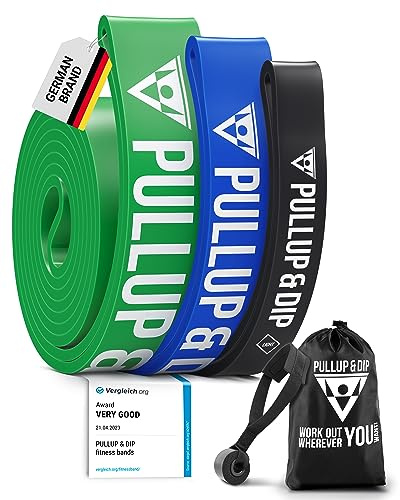 PULLUP & DIP Motståndsband, assisterade chins-band, callisthenics, crossfit, chins-stång; premium fitnessband, lätta, medium, stark (svart, blå, grön)