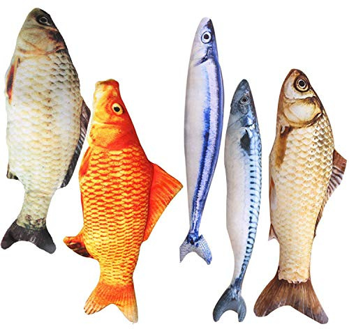 HAPY SHOP Catnip Toys 5 Pack - Simulation Fish Shape Realistic Fluffy Catnip Doll Interactive Pets Pillow Chew Bite Supplies for Cat Kitten Kitty