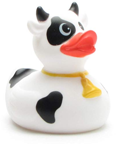 Duckshop I Canard de bain vache noire et blanche I Canard couineur - L : 8 cm I Canard de bain I Cadeau pour les amis des animaux I Collectionneur de présent