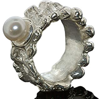 eigen-schmied-design Goldschmiede Silberring Pellet, Ring Damen, echte Handarbeit aus Deutschland, Perlenring, Valentinstag, Perlenschmuck