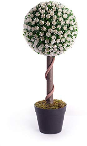 Best Artificial Rosenkugel-Baum, 60 cm, für Garten, Büro, Wintergarten, tropisch, für drinnen und draußen, Weiß