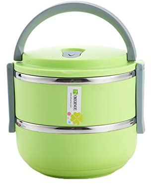 Wuqing Box Für Warmes Essen, Thermobehälter Lunchbox Edelstahl Isolierbehälter Gefäß Für Auslaufsicherer Warme Speißen Essen Behälter Box Mit 2 Ebenen,Grün