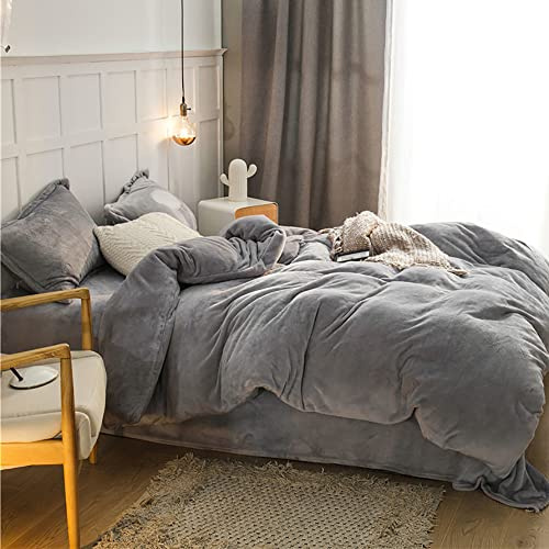 Omela Winter Bettwäsche 200x220cm Warm Fleece Plüsch Bettbezug Silber Grau | Oeko-TEX zertifizierte, mit 2 Kissenbezug 80x80 cm, Cashmere Touch, Flauschig, Winterbettwäsche Set, Reißverschluss