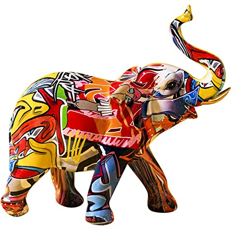 Moderne Elefanten Deko Elefant Figuren und Pop Art Dekofiguren Für Liebhaber von Pop-Art und moderner Kunst, die eine kreative und farbenfrohe Dekoration suchen, 24cm hoch