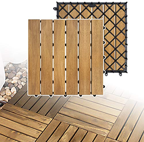 LZQ Dalle Terrasse Exterieur Dalles en bois d'acacia - 30 x 30 cm - Pour 1 m² - Revêtement de sol avec drainage - Dalles à clic pour jardin, terrasse, balcon (modèle A, 11 pièces - 1 m²)