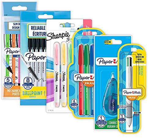 Paper Mate & Sharpie Lot de 26 stylos à billesurligneurscrayons mécaniques et ruban correcteur | Idéal pour l'école et le bureau