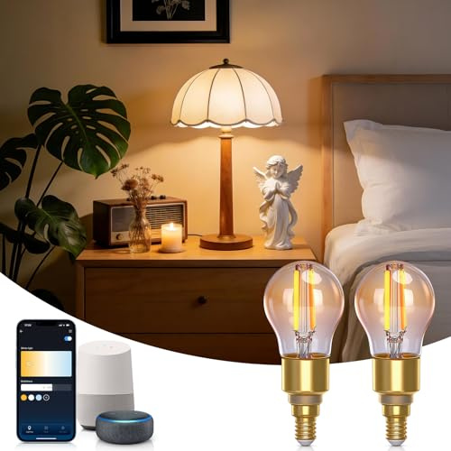 Aigostar Alexa Glühbirne E14, Smart LED Vintage Lampe, Smarte Glühbirne G45 Bernstein Globe, 4.5W 470LM, Warmweiß Dimmbar 2700K -6500K, Kompatibel mit Alexa und Google Home, 2 Stücke