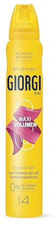Giorgi Line - Espuma Capilar Maxi Volumen 24h con Vitaminas B3 y B5 - Fijación 4 Ultra Fuerte - Anti Encrespamiento e Hidratante - Sin Alcohol ni Siliconas - Cabello Fino con Más Cuerpo - 250 ml