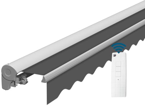 Eclipse Halbkassettenmarkise weiß elektrisch 3,0x2,5m Farbe:Grau | Stoff 280g/m² Polyester (PE) UV-Schutz 50+ Kassettenmarkise Gelenkarm Sonnenschutz Markise Sonnenmarkise Balkonmarkise