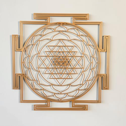 Colorfull Worlds Sri Yantra Heilige Geometrie Metall Wanddekoration, einzigartige moderne Dekoration für Wohnzimmer, Metall-Wandkunst, Einweihungsgeschenk, Bürodekor (groß, Kupfer)