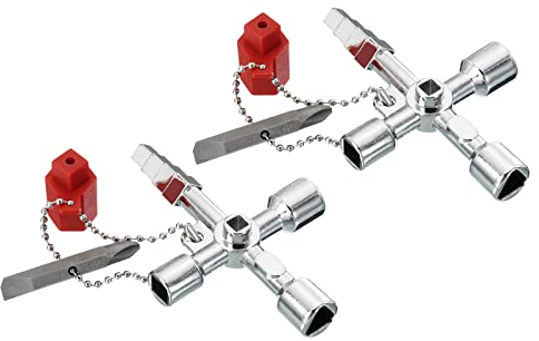PATIKIL 2Stk.3,4 x2,4 Multifunktionaler Universal-Kreuzschlüssel 4-Wege-Gas-Wasserzähler-Schlüssel für Elektroschrank-Sanitärventile, Silber Farbton