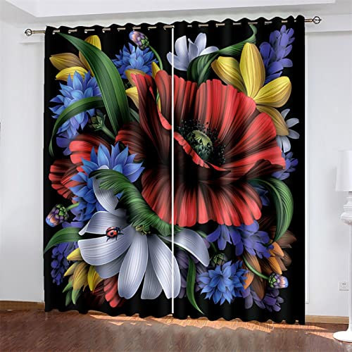 MTBDyyds Bunt Stilvoll Blumig 200X160Cm Verdunkelungsvorhänge 3D Drucken Verdunklungsvorhänge Kinderzimmer 2 Stück Vorhang Blickdicht Ösenschal Kindergardinen Junge Verdunklungsgardine