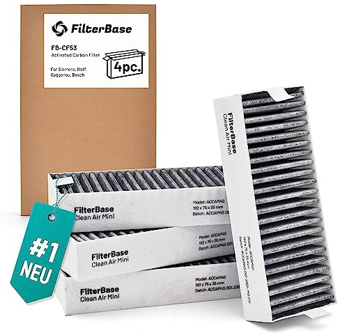 FilterBase Clean Air 4-Piece Activated Carbon Filter Set Compatible with Bosch HEZ9VRCR0 / Siemens HZ9VRCR0 / Neff Z821VR0 / Gaggenau CA282111 / Constructa CZ9VRCR0 (195 x 75 x 35 mm)