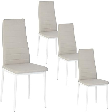 buybyroom - Set di 4 sedie da cucina/sala da pranzo, comode sedie imbottite rivestite in tessuto, con schienale, gambe in metallo, colore: beige