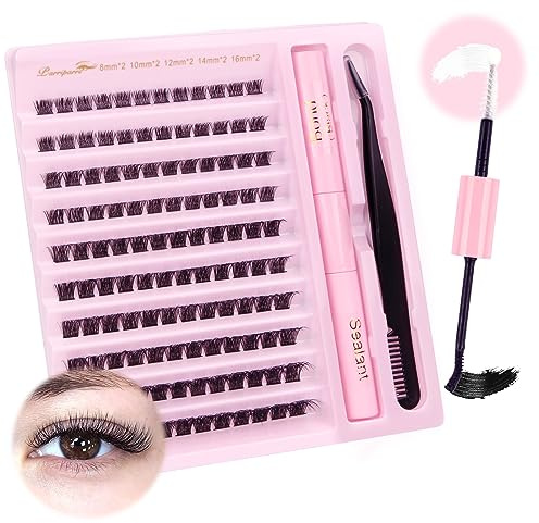 Parriparri Faux Cils Individuel Kit 3D Extension de Cils avec Lash Bond and Seal et Applicateur 120 Grappe Faux Cils Naturel avec Colle de Cils Bouquet 8-16mm DIY Cluster Lashes Kit
