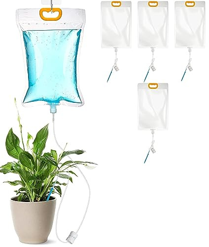 LATRAT 5 bolsas de riego por goteo para plantas de 3,5 l, flujo automático, ajustable, sistema de autoriego, para interiores y exteriores