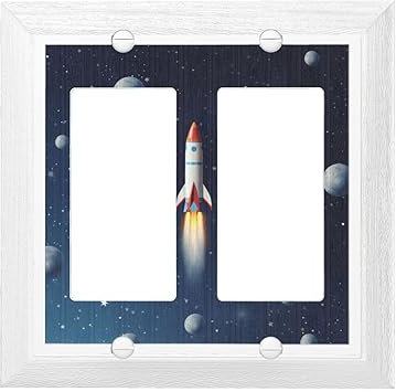 Outlet Covers Decorator Light Switch Cover Rocket in Space Print Wall Plate Cover Mid-Size 2-Gang Outlet Cover Plate for Kitchen Bedroom