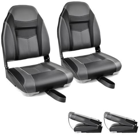 GOPLUS Lot de 2 Siège de Bateau 1PC Siège de Pêche Pliable avec Coussin Rembourré Doux et Coutures Renforcées, Design Ergonomique Capacité 115KG pour Yacht Pêche (Noir, 44,5x51x61cm-2Pcs)