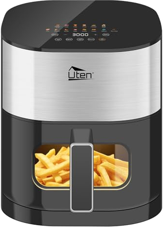 Uten Doppia Resistenza Friggitrice ad Aria 5,5 L con Finestra, Schermo Colori, 14 Menu Preimpostati, Avvio Ritardato, Filtro dell'olio, 2 Resistenza Controllare Indipendente, Cibo Senza Capovolgimento