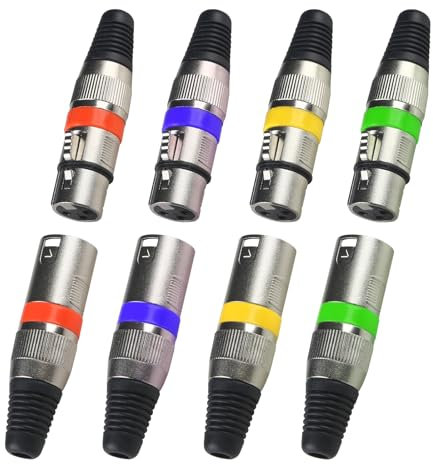 Connettore XLR a 3 poli, connettore XLR maschio e femmina per cavo di segnale DMX o collegamento microfono mixer audio (alloggiamento in metallo, 4 set di colori)