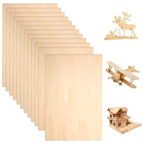 Pannelli di Compensato, 12 pezzi di pannelli di Legno di Balsa da 1,5 mm, Pannelli Multiplex, Compensato di Betulla, Pannelli di Legno per Bricolage o Modellismo, Modellismo, Incisione (200 x 100 mm)