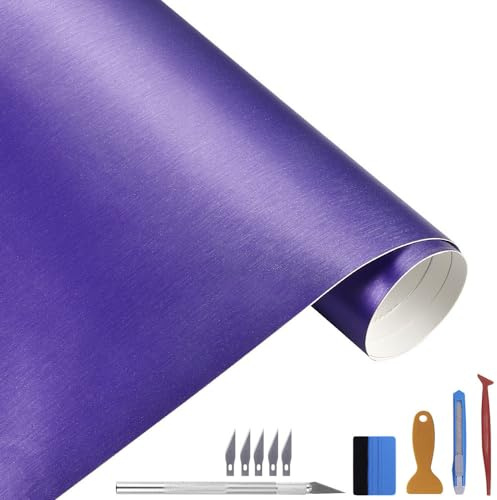 NewL Matt-Gebürst.-Edelstahl Chrom-Metallic Autofolie Lila 30 x 300 cm | Satin-Gebürst.-Optik, Montagewerkz. inkl., Luftablass-Technik, dehnbar, neu positionierb. Kleber, für Motor Laptop Möbel