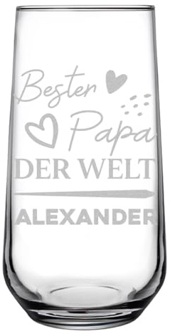 polar-effekt Longdrink Trinkglas 470 ml mit Gravur Bester Papa - Wasserglas mit Namen - Geschenk zum Vatertag - ideal für Wasser, Saft und Drinks - BPA-Frei