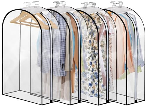 4 Pack Full Clear Garment Bags, 40 Clothes Covers with 10 Gusseted, Transparent Bags for Hanging Clothes, Suit Bags, Coat Covers for Closet with Side Zip for Coats, Jackets, Windbreaker, Dress