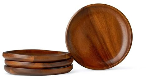 Nambe Acacia Wood Appetizer Plate Set - 7.5 Billow Dishware Collection | Set of 4 Plates for Salads, Sides, and Snacks | Natural Wood Craftsmanship for an Eco-Friendly Dining Experience