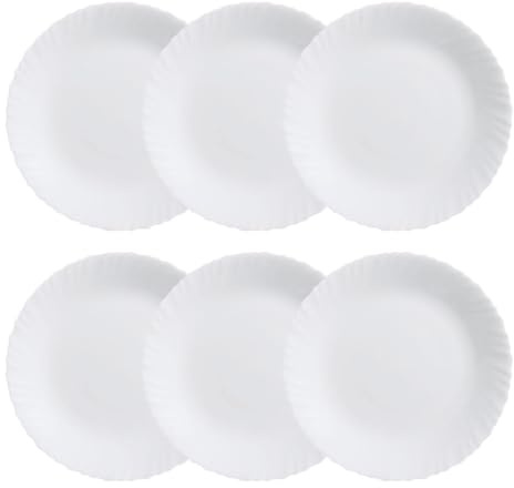 Luminarc Set de 6 platos hondos Feston de vidrio opal 23 cm | Blanco, Vidrio opal, formato redondo, acabado brillo, 23 cm, 6 piezas, apilable, apto para microondas, apto para frigorífico