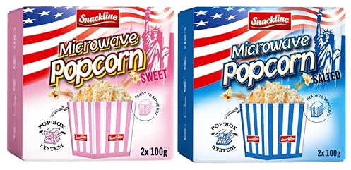 Snackline Mikrowellen Popcorn 2 x 100g Süß und 2 x 100g Salzig