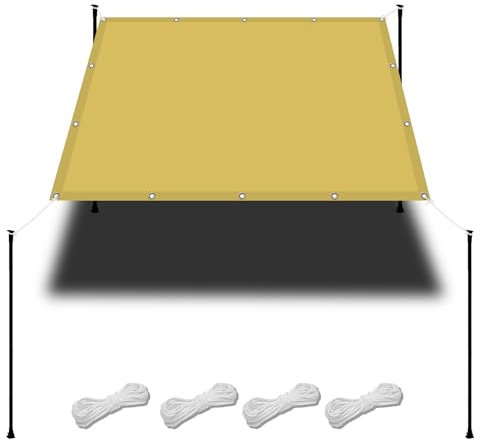 Sonnensegel, 3,2 x 6 m, wasserfest, Balkon-Sichtschutz, wetterbeständig, Schattentuch für Pool, Gewächshaus, Sichtschutz, mit Ösen und Gratis Seil, Cremefarben, ideal für Terrasse und Außenbereich