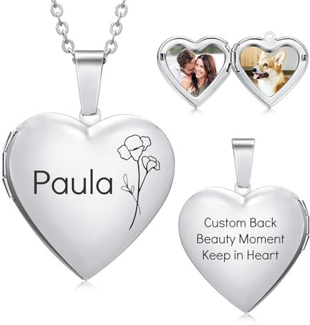 OTXIXTO Herz Medaillon Kette für Damen Personalisierte Foto Anhänger Halskette Gold/Silber/Rosegold aus Edelstahl Text Gravur Personalisierter Schmuck Geschenke für Frauen Mutter