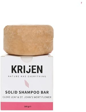 Vegan-fast schampo med nejlikaolja, johannesörtolja och rosa lera 100 g | Fuktgivande och anti-håravfall för fet blandhår med mjäll