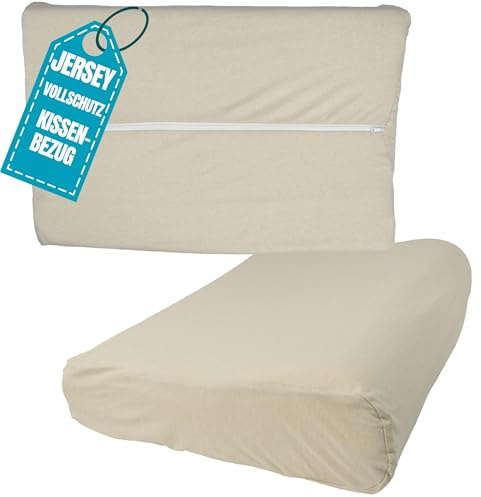 Jersey Nackenkissen Bezug 30x50 cm Beige aus Baumwolle | Elastische Nackenstützkissen Vollschutz Bezug mit Reißverschluss, Gesundheitskissen Kissenbezug, Kissenschoner Kopfkissen