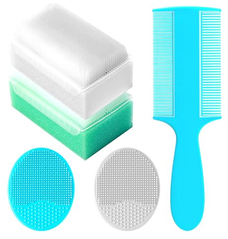Cradle Cap Brush for Babies, Set of 5 Baby Bath Essentials with Bath Sponge Silicone Scrubber Long Handle Comb for Newborns Toddlers Boys Girls (Green)